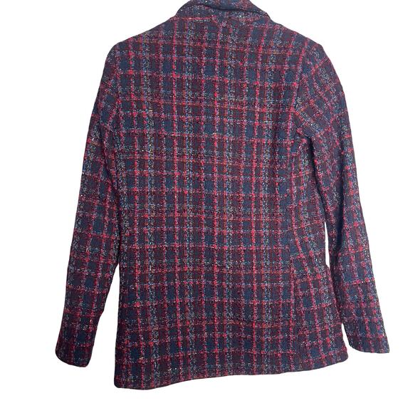 AMANDA UPRICHARD SET Tweed Collar Blazer & mini pleated skirt plaid navy red S - Picture 4 of 8